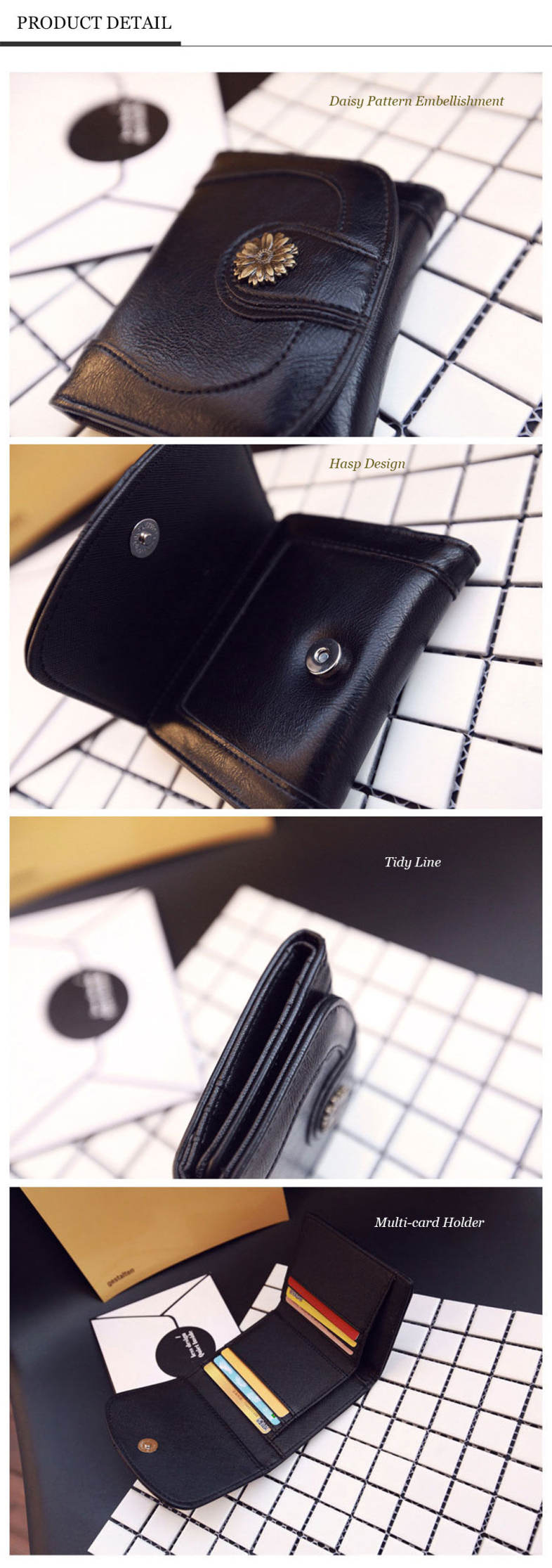 Casual Daisy Pattern Embellishment Buckle Design Card Holder Wallet for Women