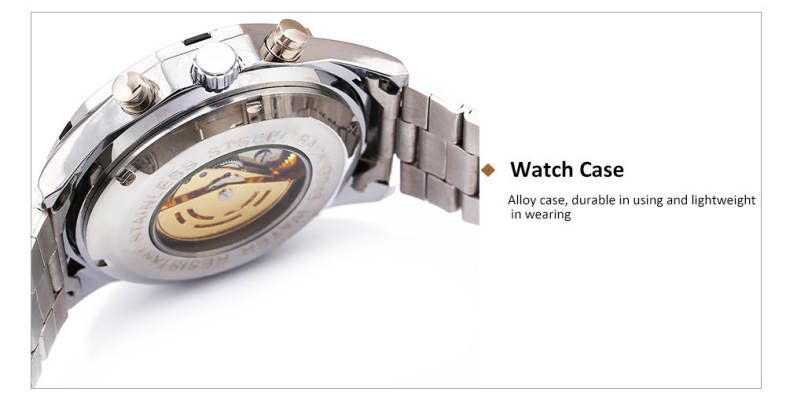 Gucamel G043 Male Auto Mechanical Watch Hollow Dial Luminous Stainless Steel Band Wristwatch