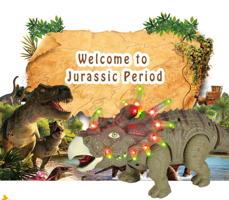 RongKai Realistic Electric Triceratops Model with Light Music Battery Operated Assemble Dinosaur Toy for Kids