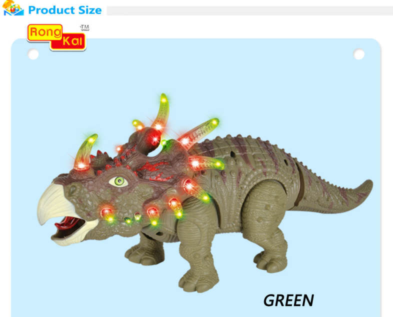 RongKai Realistic Electric Triceratops Model with Light Music Battery Operated Assemble Dinosaur Toy for Kids