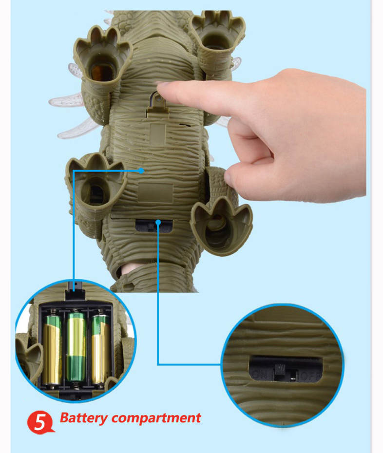 RongKai Realistic Electric Triceratops Model with Light Music Battery Operated Assemble Dinosaur Toy for Kids