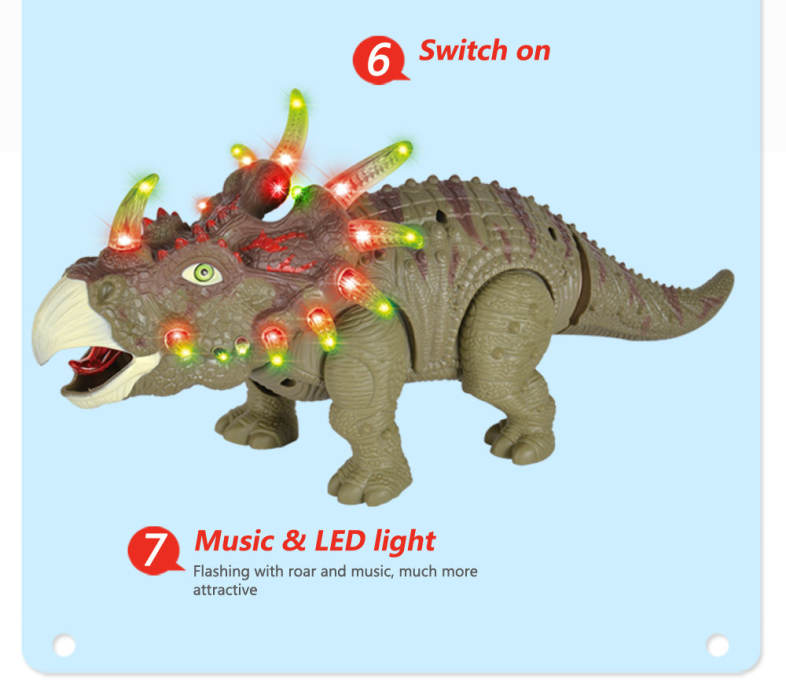 RongKai Realistic Electric Triceratops Model with Light Music Battery Operated Assemble Dinosaur Toy for Kids