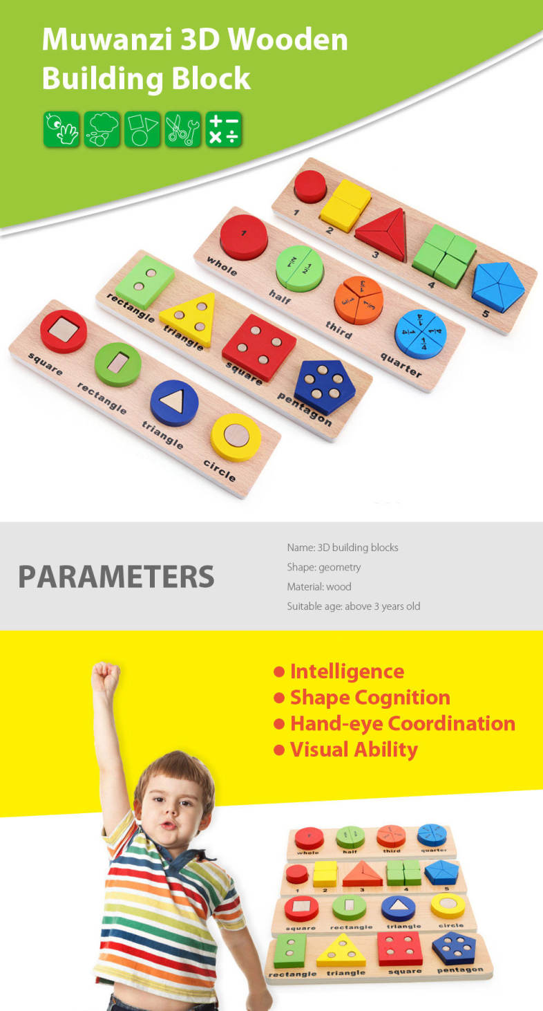 Muwanzi 3D Wooden Building Block Geometry Match Puzzle Educational Toy