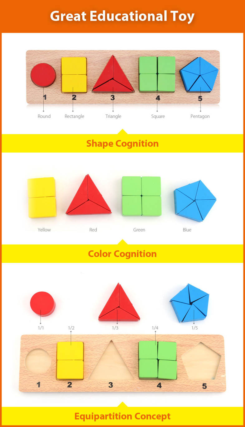 Muwanzi 3D Wooden Building Block Geometry Match Puzzle Educational Toy