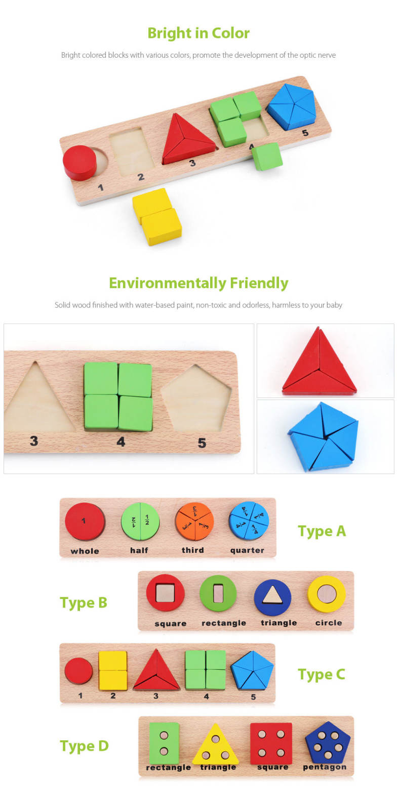 Muwanzi 3D Wooden Building Block Geometry Match Puzzle Educational Toy