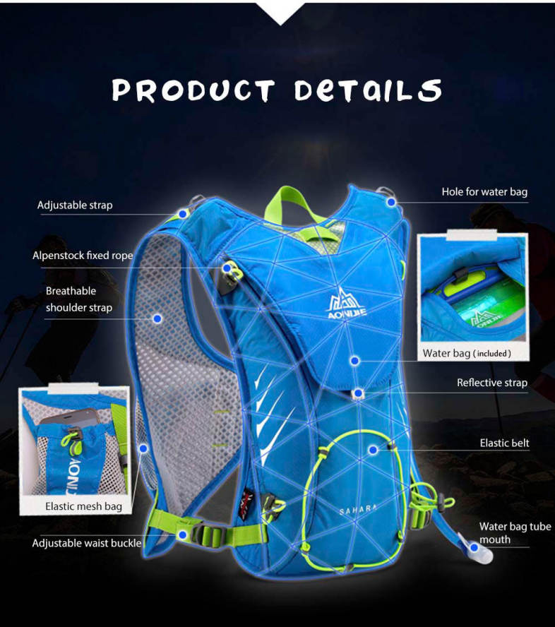 AONIJIE 8L Unisex Running Backpack with 1.5L Water Bag for Outdoor Sports