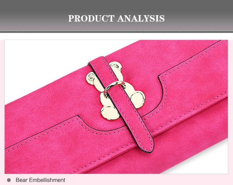 Casual Bear Pattern Hasp Design Suede Large Storage Wallet for Women