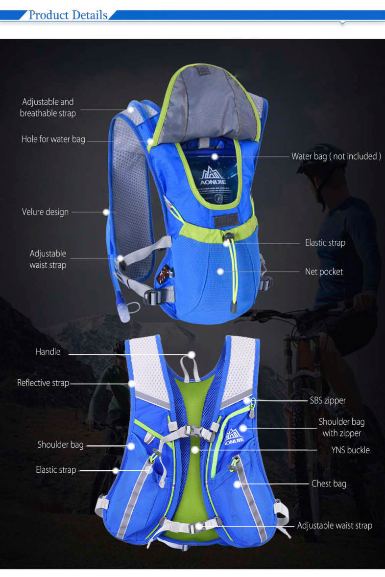 AONIJIE 8L Unisex Ultralight Running Backpack with 1.5L Water Bag for Outdoor Sports
