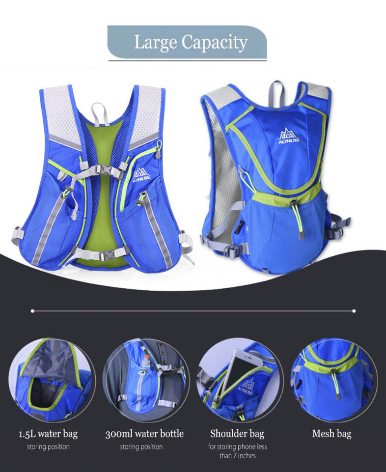 AONIJIE 8L Unisex Ultralight Running Backpack with 1.5L Water Bag for Outdoor Sports