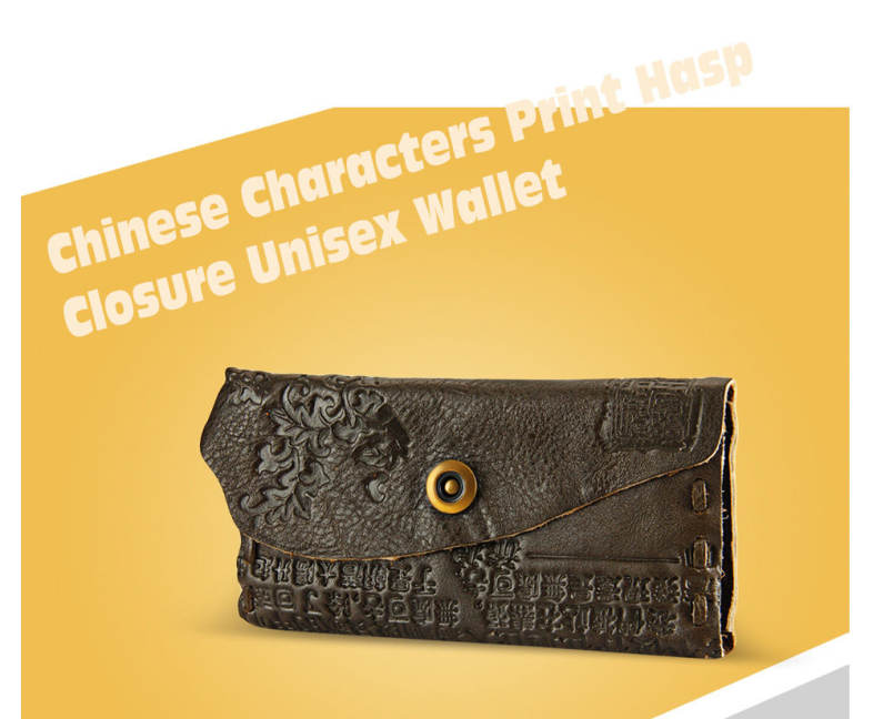 Old Classical Chinese Characters Print Unisex Handmade Snap Fastener Wallet