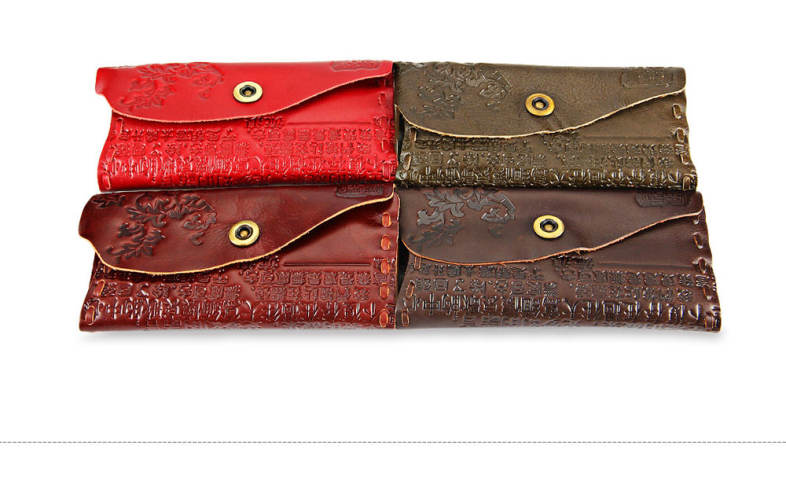 Old Classical Chinese Characters Print Unisex Handmade Snap Fastener Wallet