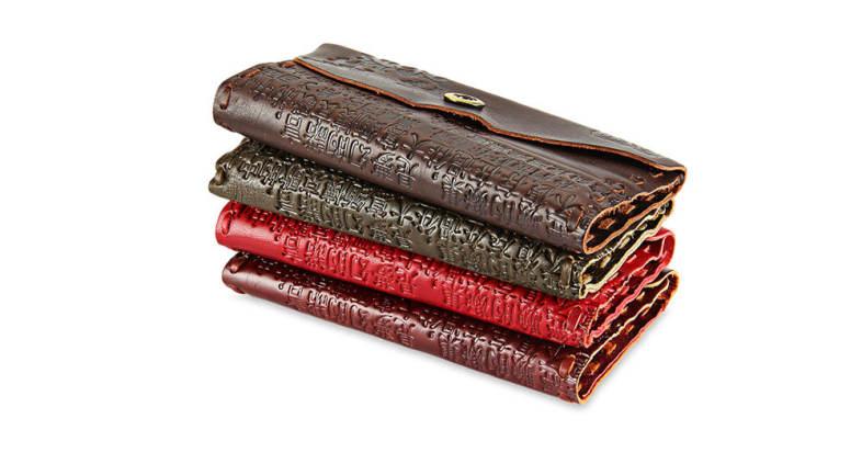 Old Classical Chinese Characters Print Unisex Handmade Snap Fastener Wallet