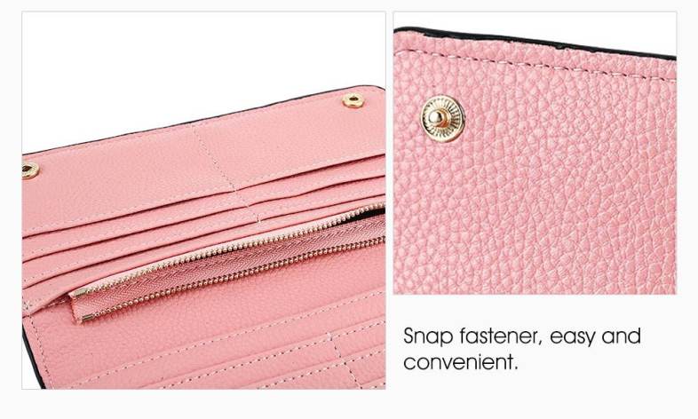 PU Leather Snap Fastener Women Card Holder Clutch Wallet
