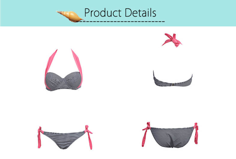 Swimming Two-piece Halter Stripe Bikini Swimwear Suit