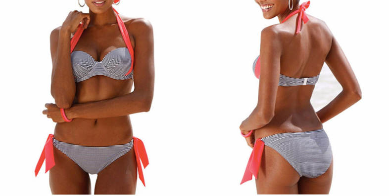 Swimming Two-piece Halter Stripe Bikini Swimwear Suit