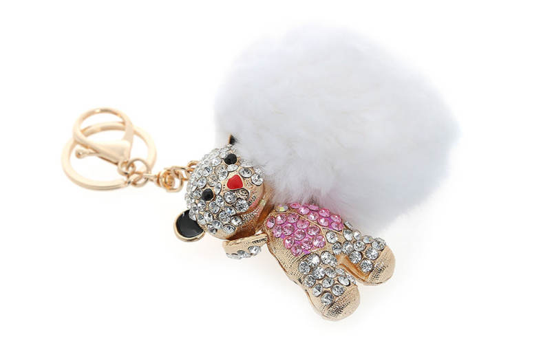 Fashion Alloy Diamond Cute Bear Plush Keychain Car Key Ring for Pendant Handbag