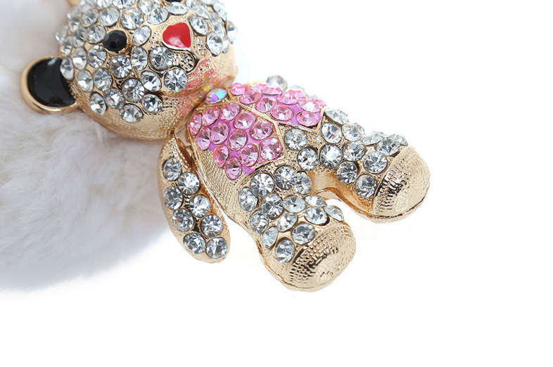 Fashion Alloy Diamond Cute Bear Plush Keychain Car Key Ring for Pendant Handbag