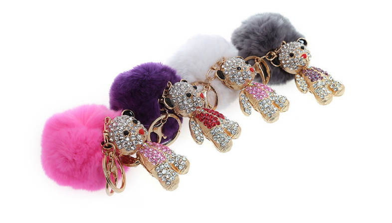 Fashion Alloy Diamond Cute Bear Plush Keychain Car Key Ring for Pendant Handbag