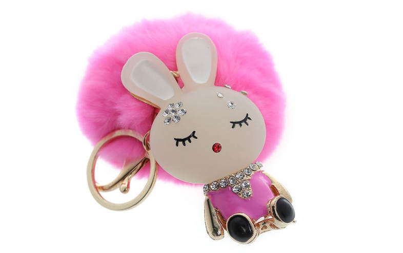 Fashion Alloy Diamond Cute Rabbit Plush Keychain Car Key Ring for Pendant Handbag