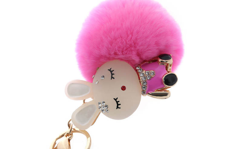 Fashion Alloy Diamond Cute Rabbit Plush Keychain Car Key Ring for Pendant Handbag