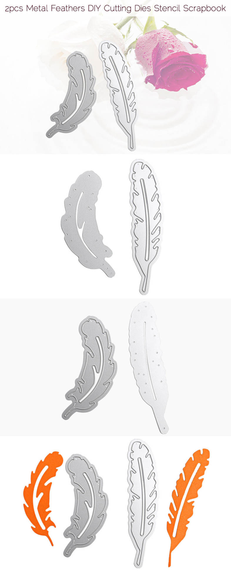 2pcs Metal Feathers Cutting Dies Stencils DIY Scrapbooking Paper Card Hand Craft