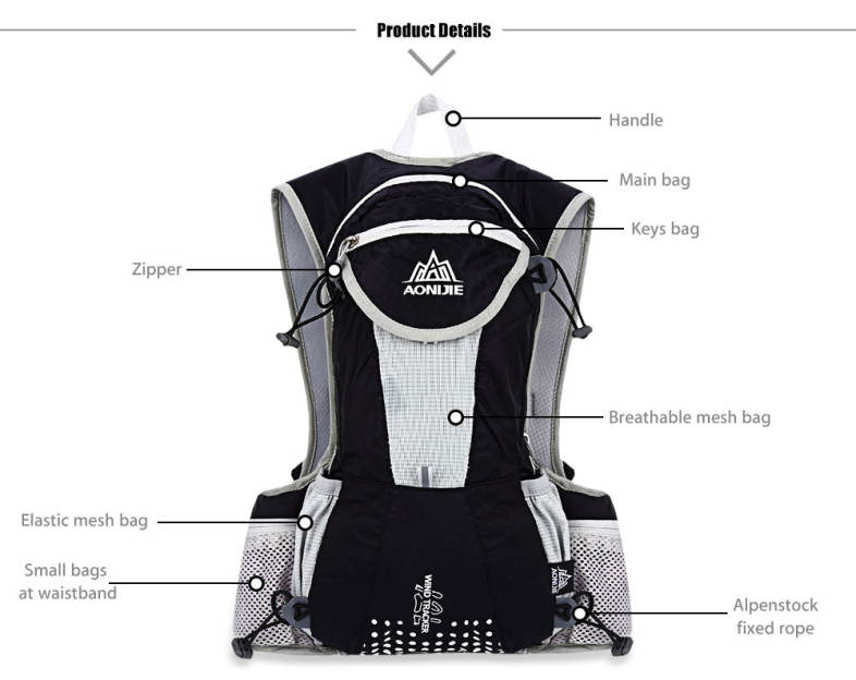 AONIJIE 12L Unisex Sports Bag Backpack with 2L Water Bag for Hiking Climbing