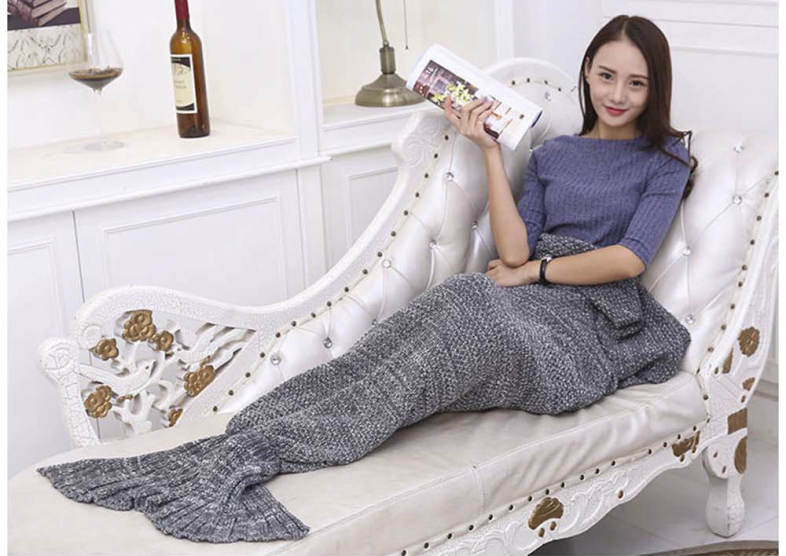 Outdoor Traveling Fish Tail Blanket Yarn Knitted Handmade Crochet Soft Sleeping Tool