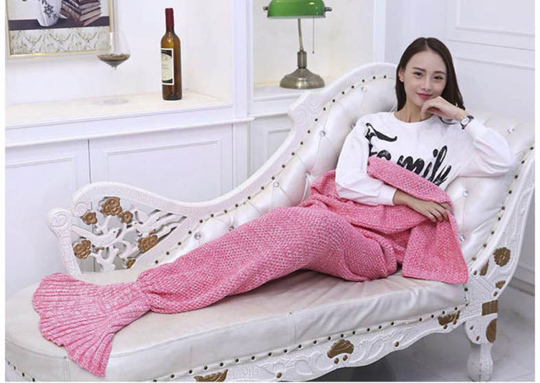 Outdoor Traveling Fish Tail Blanket Yarn Knitted Handmade Crochet Soft Sleeping Tool