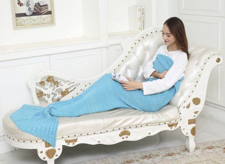 Outdoor Traveling Fish Tail Blanket Yarn Knitted Handmade Crochet Soft Sleeping Tool