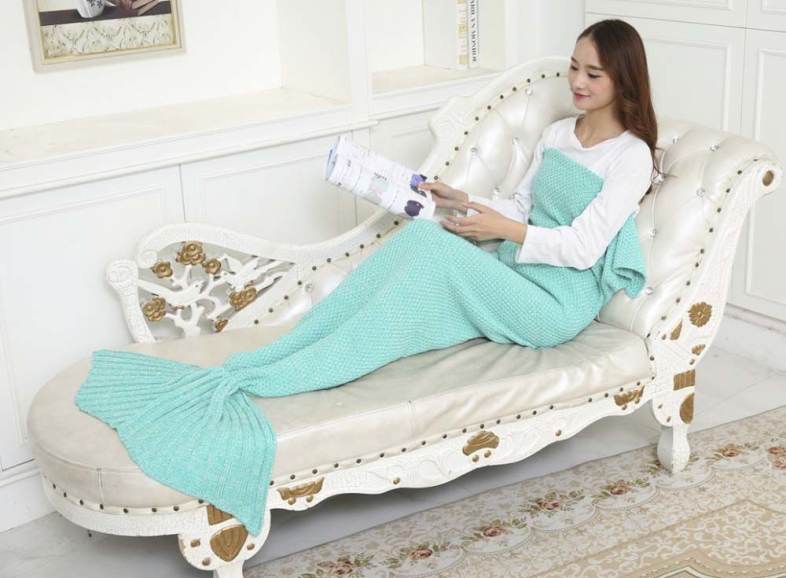 Outdoor Traveling Fish Tail Blanket Yarn Knitted Handmade Crochet Soft Sleeping Tool