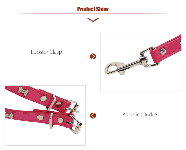 Bone Stud Design Adjustable PU Leather Pet Dog Harness Leash Set