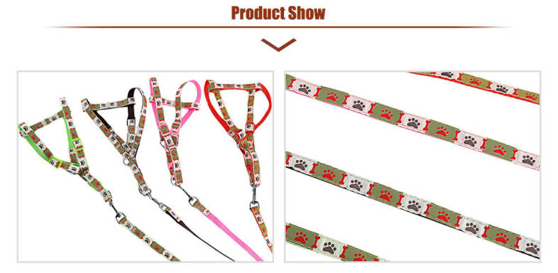 Cute Bone and Paw Print Adjustable Nylon Harness Leash for Pet Dogs and Cats