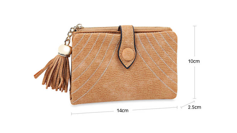 Embroidery Pattern Snap Fastener Short Wallet with Tassel Link