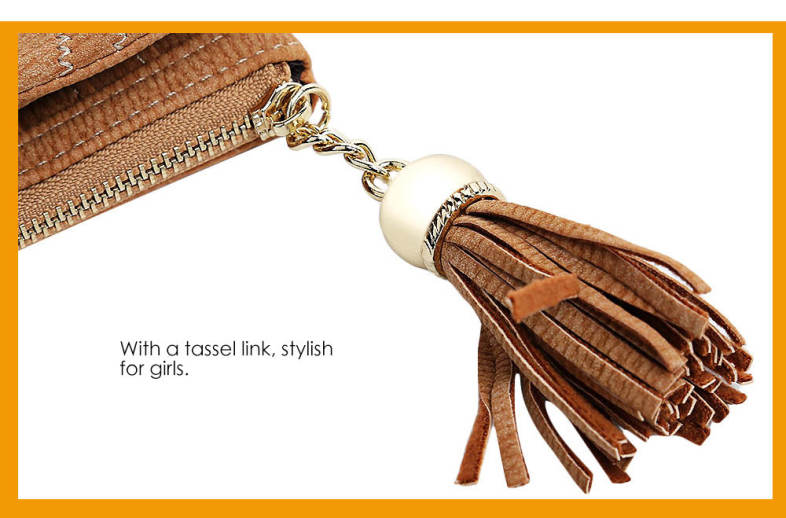 Embroidery Pattern Snap Fastener Short Wallet with Tassel Link