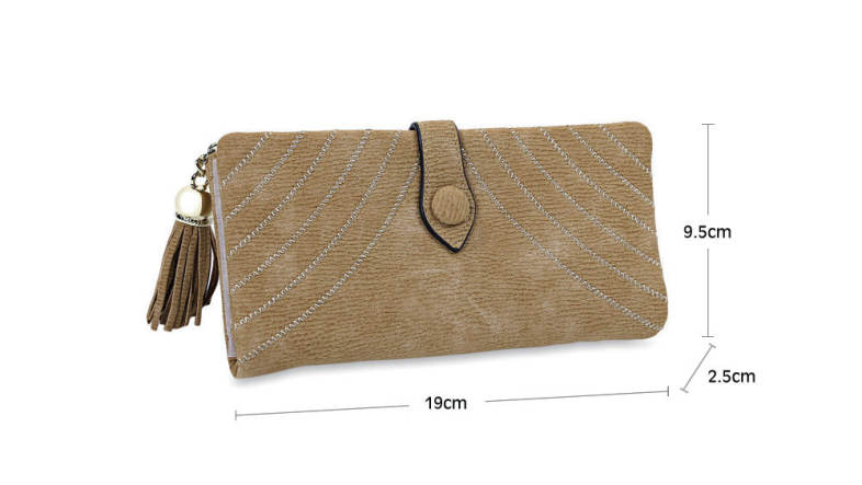 Embroidery Pattern Snap Fastener Long Wallet with Tassel Link