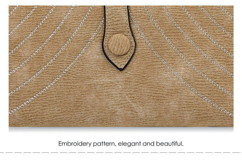 Embroidery Pattern Snap Fastener Long Wallet with Tassel Link