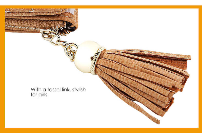 Embroidery Pattern Snap Fastener Long Wallet with Tassel Link