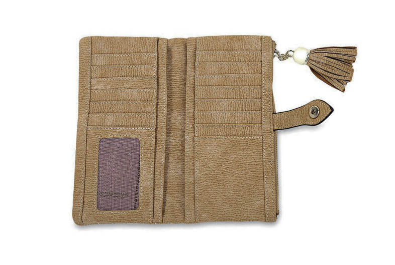Embroidery Pattern Snap Fastener Long Wallet with Tassel Link