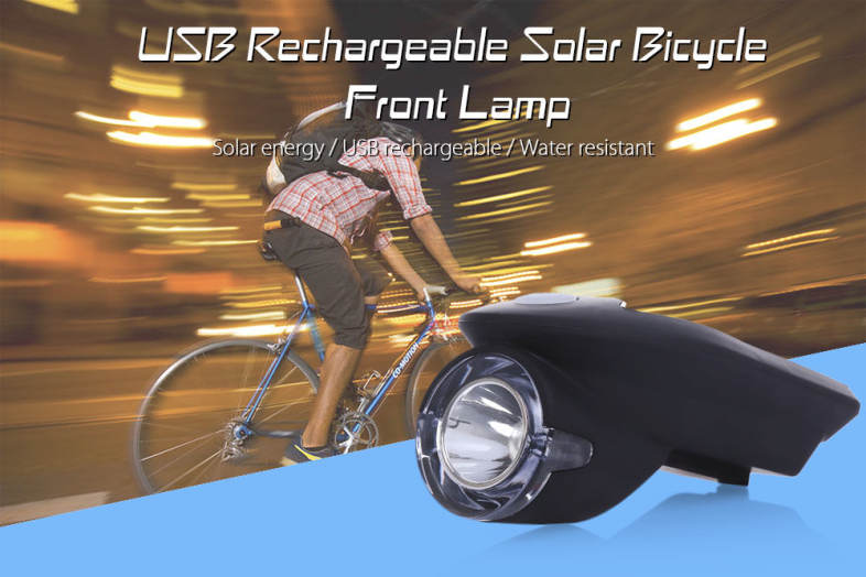 Rechargeable USB Solar Energy Bicycle Cycling Light Front Head Flashlight LED Warning Lamp