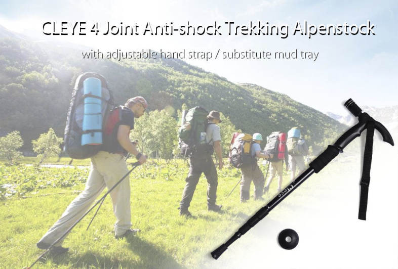 CLEYE 4 Joints Trekking Folding Alpenstocks with Light Climbing Pole Crutch Walking Stick