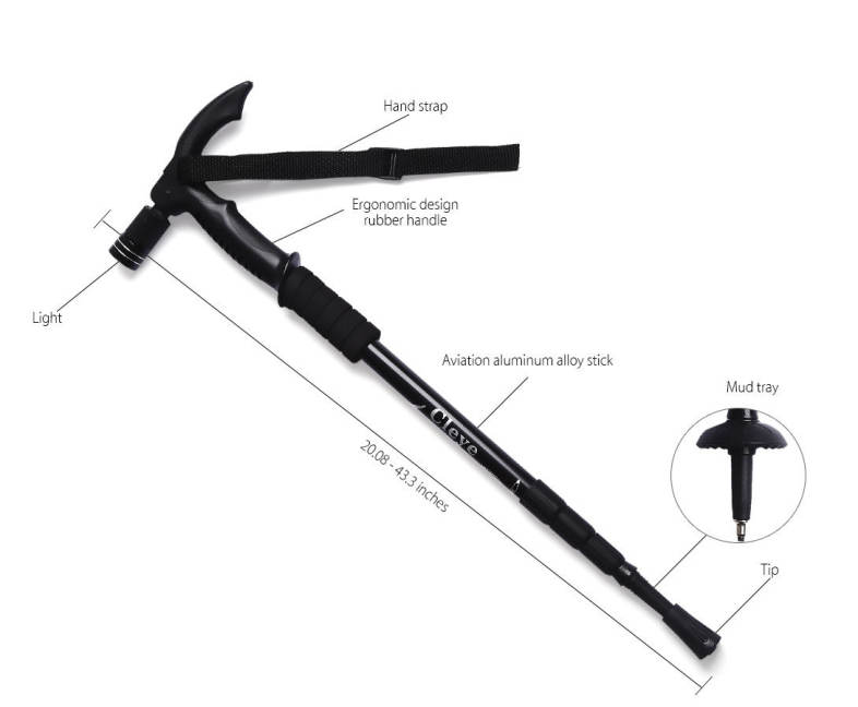 CLEYE 4 Joints Trekking Folding Alpenstocks with Light Climbing Pole Crutch Walking Stick