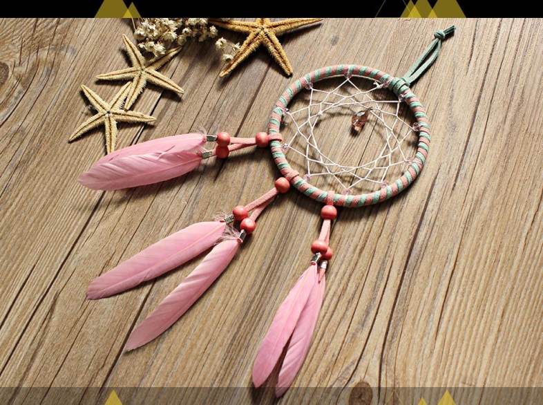 Fresh Style Handmade Pink Feather Dream Catcher Hanging Decor
