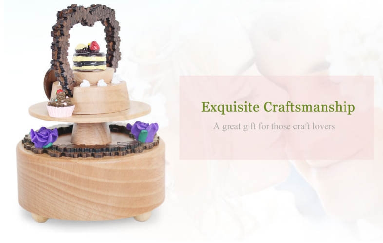Rotatable Fancy Cake Wooden Music Box Toy Decoration Christmas Gift for Kids