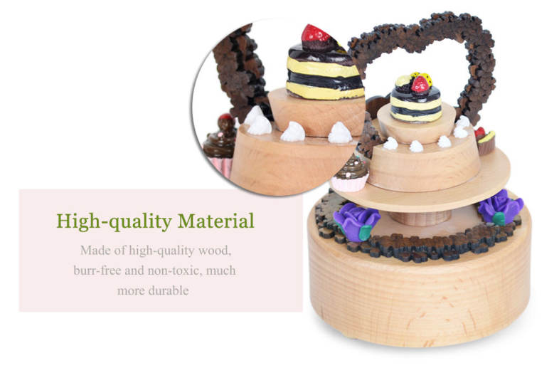 Rotatable Fancy Cake Wooden Music Box Toy Decoration Christmas Gift for Kids