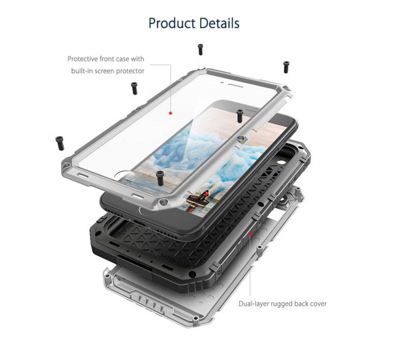 Sample IP68 Waterproof Dustproof Shockproof Aluminum Case Built-in Screen Protector for iPhone 7 Plus