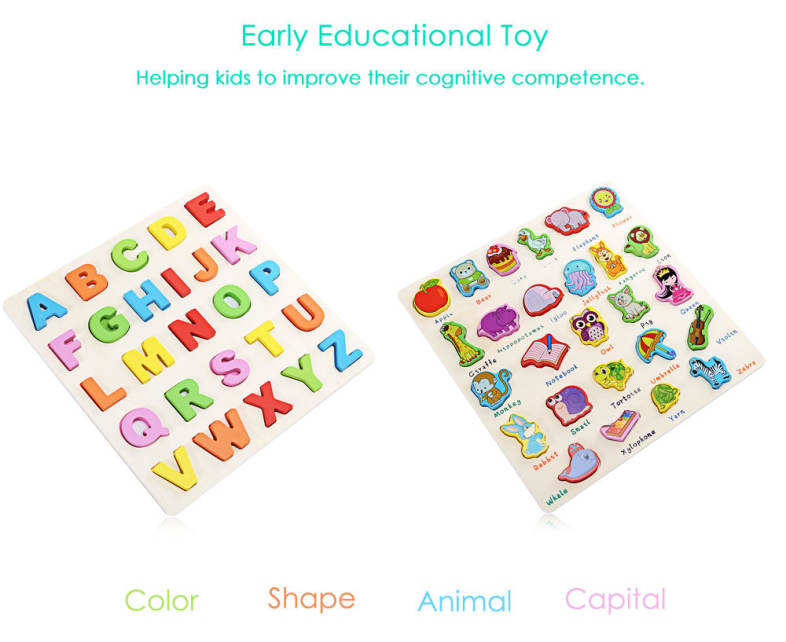 Mumama Animal Letter Wooden Building Block Puzzle Child Early Educational Toy