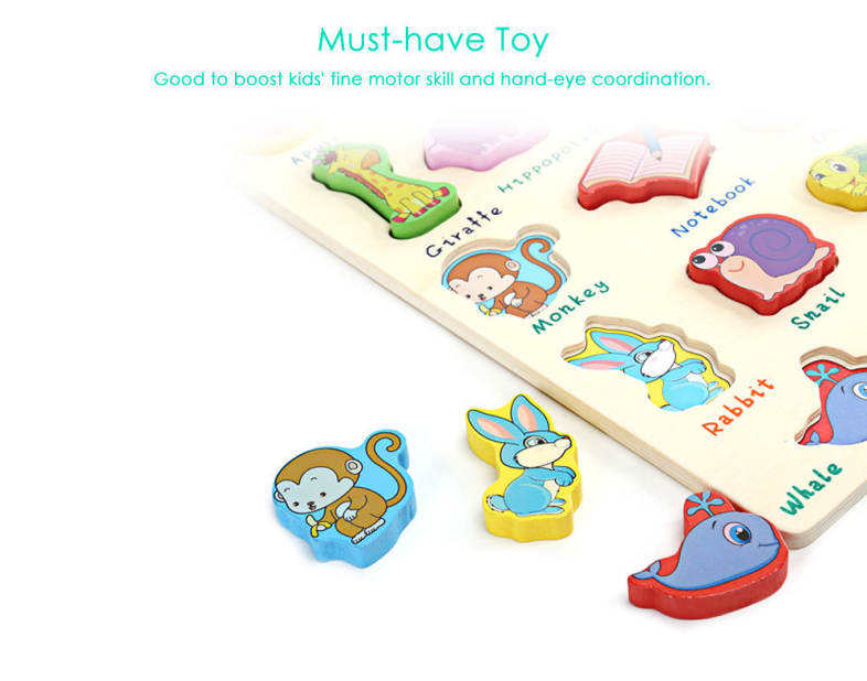 Mumama Animal Letter Wooden Building Block Puzzle Child Early Educational Toy