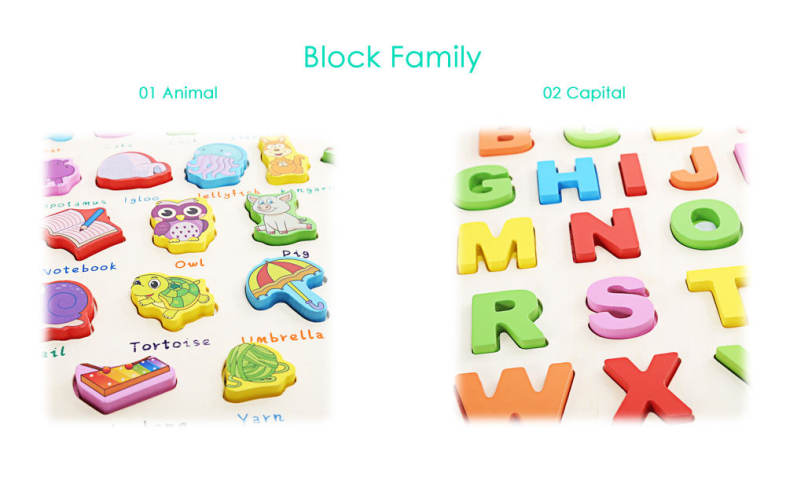 Mumama Animal Letter Wooden Building Block Puzzle Child Early Educational Toy