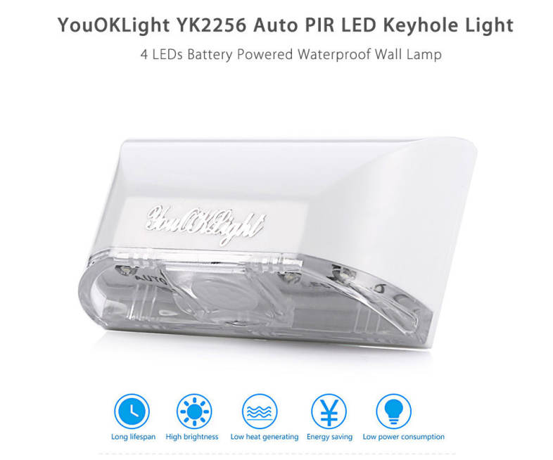 YouOKLight YK2256 Battery Powered Auto PIR LED Keyhole Light Wall Lamp with 4 LEDs
