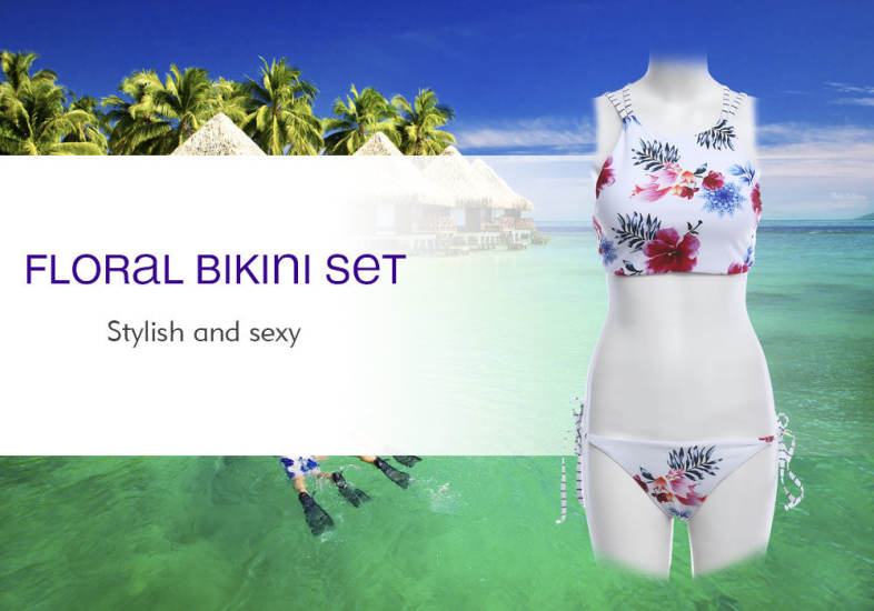 Women Floral Bikini Halter Swimwear Set
